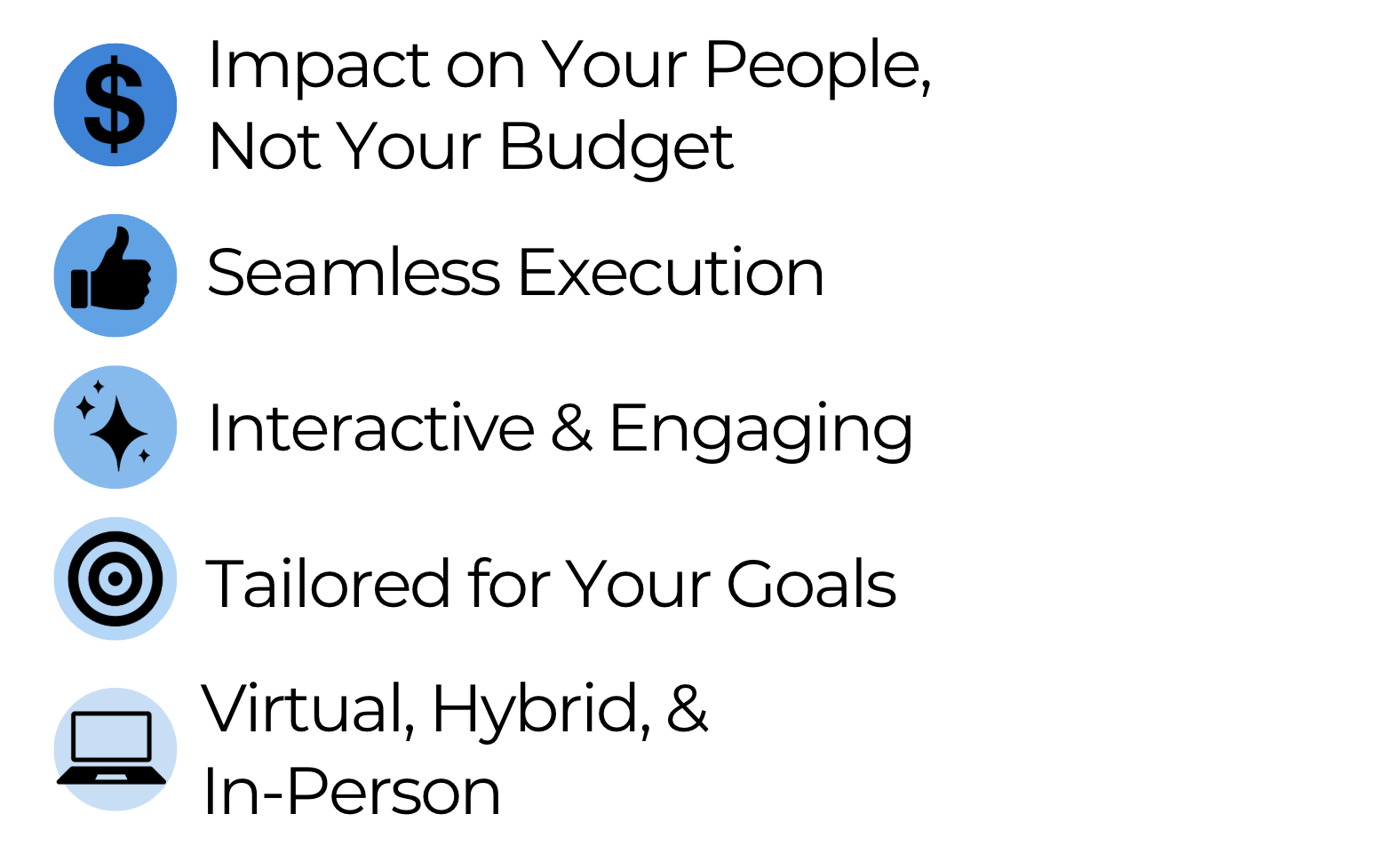 Why Choose JoyBuilt Events Planner - Impact on budget, seamless execution, interactive, goals, virtual, hybrid, in person